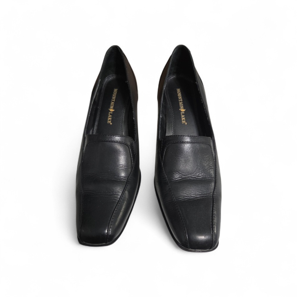 Mountain Lake Brandi Black Leather Square Toe Block Heel Pumps Womens 7.5W